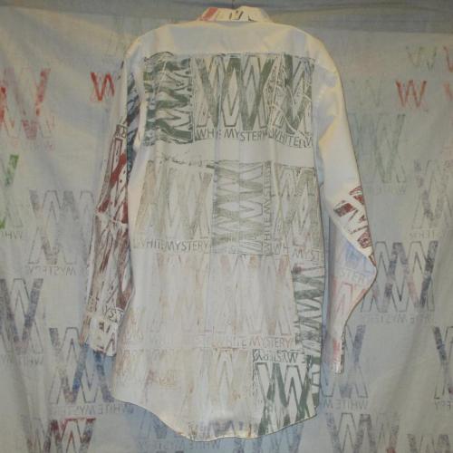 fullsizeoutput bd1Forest Green on White "Brillo Box" Collar Shirt. White Mystery Art Show. 2011