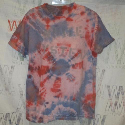 Silver on pink with red and blue tie-dye. 2008